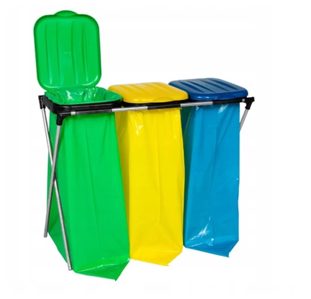 Stojak na worki do segregacji śmieci 3x120L | PAPIER PLASTIK SZKŁO